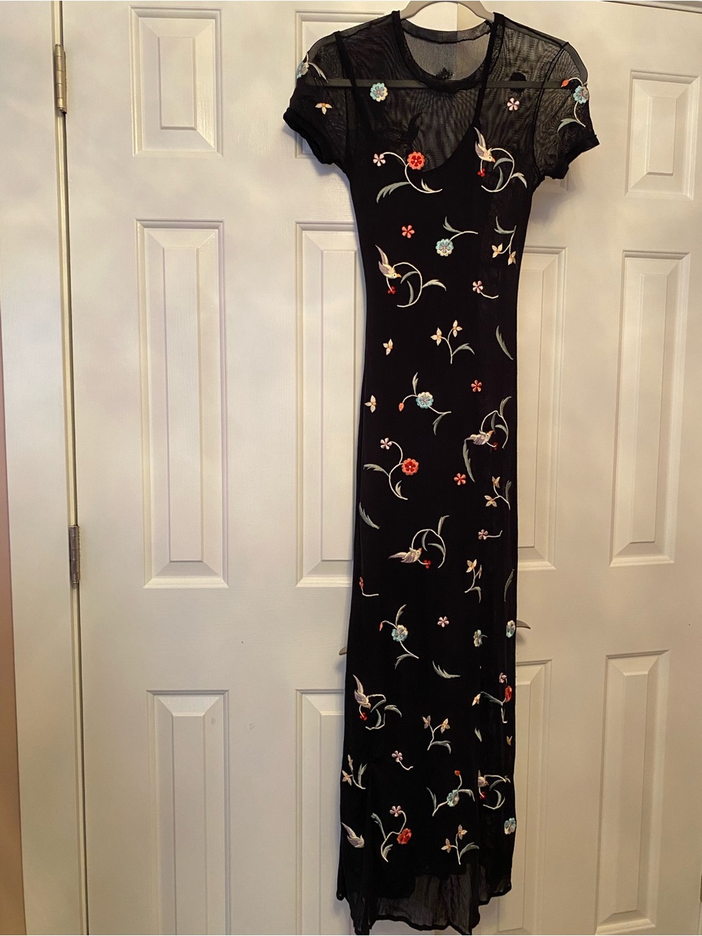 Vivienne Tam Black Floral Embroidered Mesh-Yoke Maxi Dress